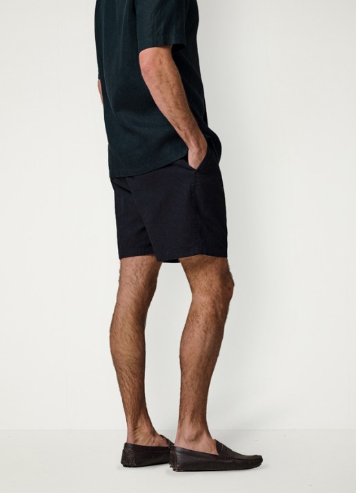 Profuomo Loose fit korte broek in linnenblend - achterkant 4 blauw