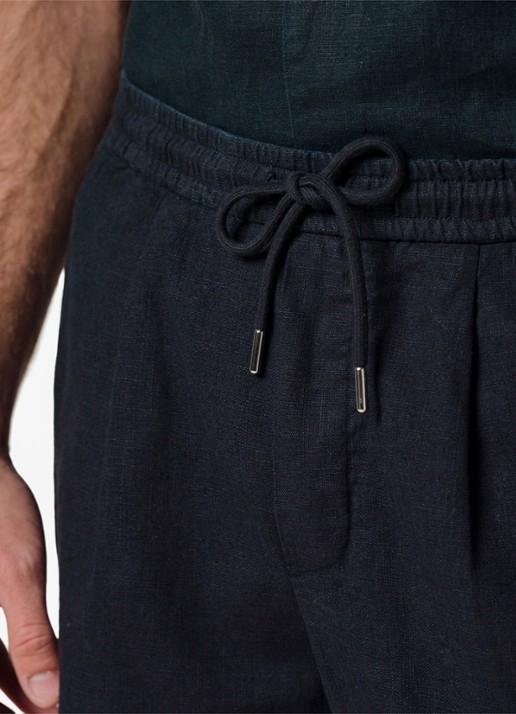 Profuomo Loose fit korte broek in linnenblend - detail 2 blauw