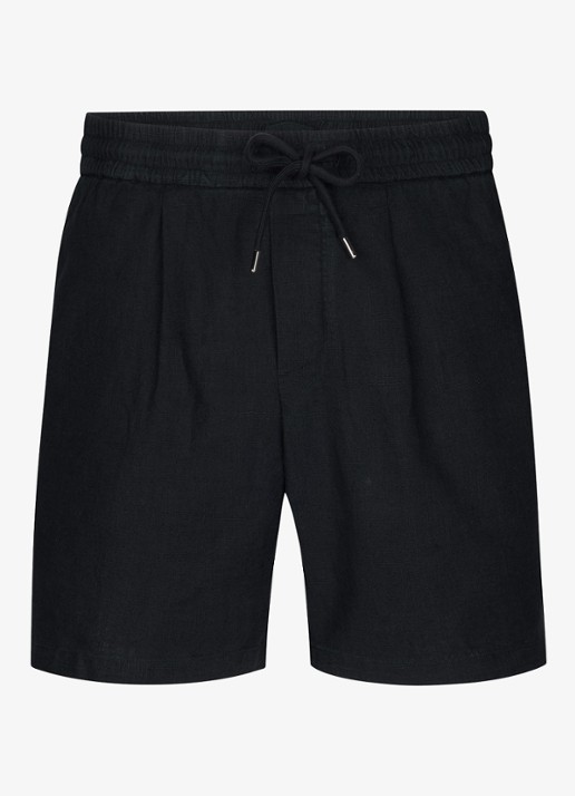 Profuomo Loose fit korte broek in linnenblend - voorkant 5 blauw