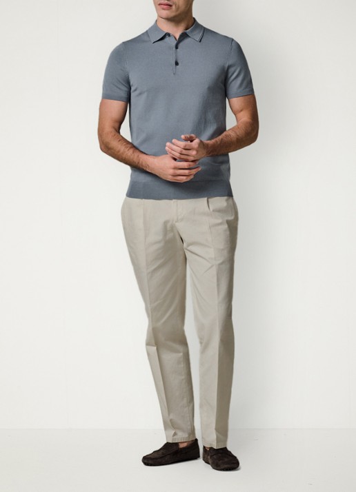 Profuomo Luxury basic polo in lyocell blend - voorkant 3 blauwgrijs