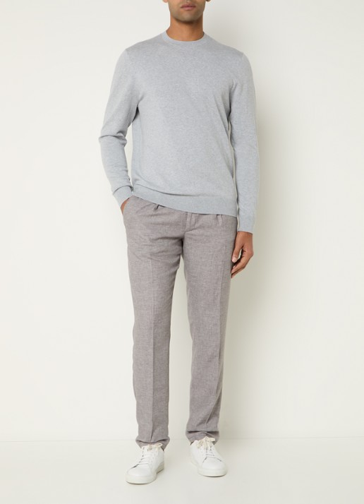 Profuomo Luxury fijngebreide pullover  - voorkant 2 lichtgrijs