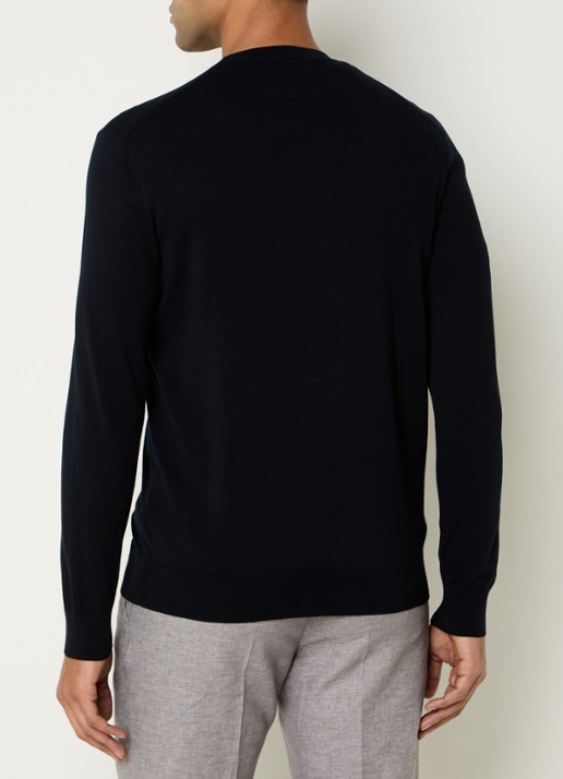 Profuomo Luxury fijngebreide pullover  - achterkant 2 donkerblauw