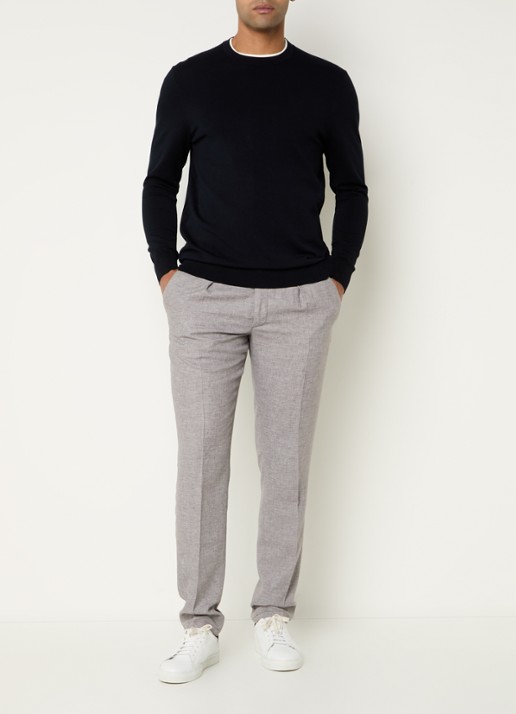 Profuomo Luxury fijngebreide pullover  - voorkant 4 donkerblauw