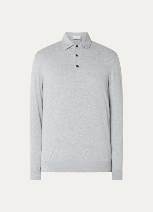 Profuomo Luxury fijngebreide regular fit polo  - voorkant 3 lichtgrijs