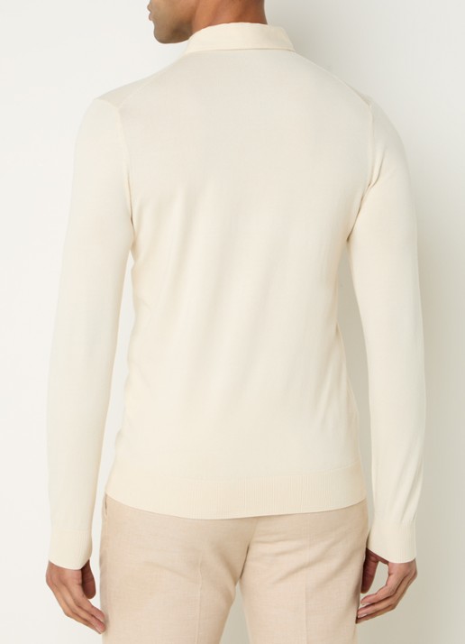 Profuomo Luxury fijngebreide regular fit polo  - achterkant creme
