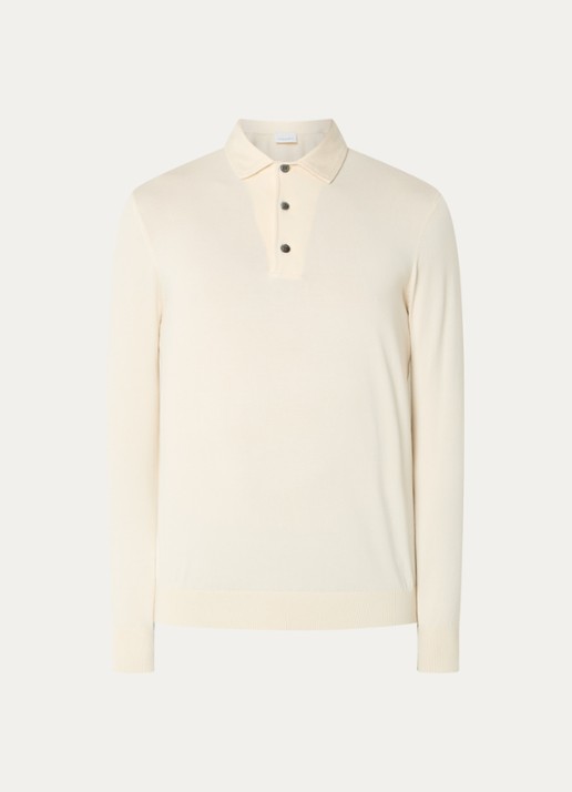 Profuomo Luxury fijngebreide regular fit polo  - voorkant 2 creme