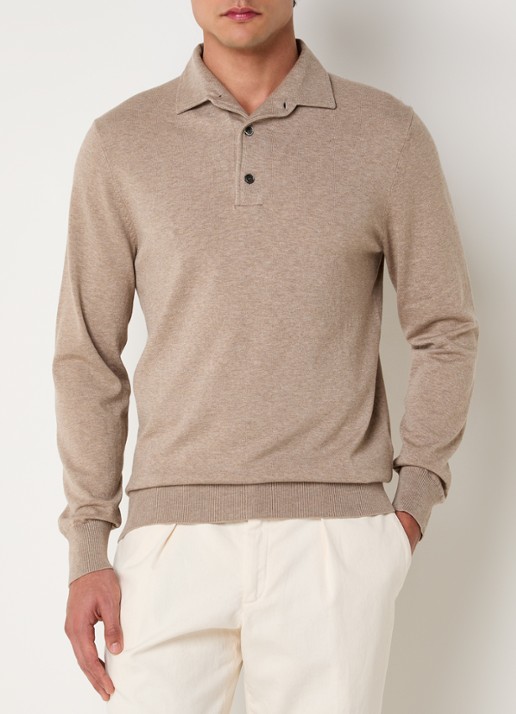 Profuomo Luxury fijngebreide regular fit polo  - detail 2 beige