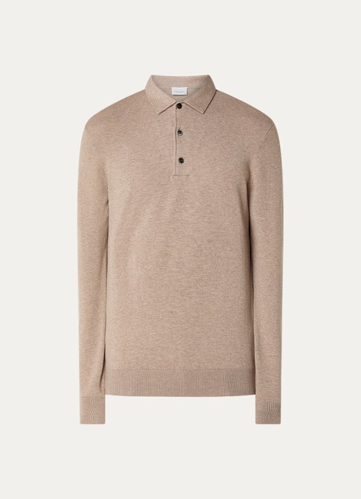 Profuomo Luxury fijngebreide regular fit polo  - voorkant 3 beige