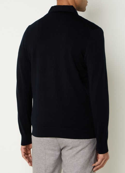 Profuomo Luxury fijngebreide regular fit polo  - achterkant donkerblauw