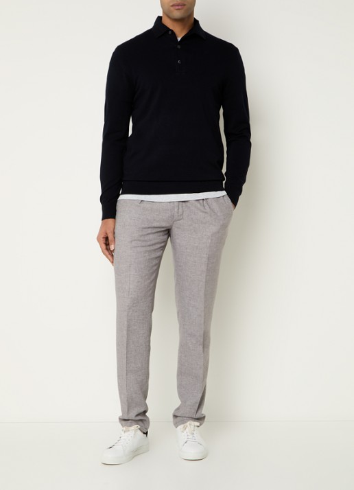 Profuomo Luxury fijngebreide regular fit polo  - voorkant 3 donkerblauw