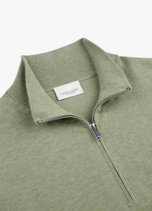 Profuomo Luxury fijngebreide trui met halve rits - detail 5 groen