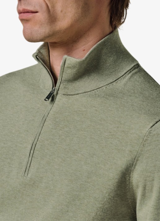 Profuomo Luxury fijngebreide trui met halve rits - detail 6 groen