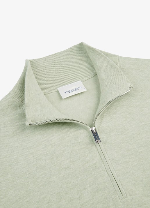 Profuomo Luxury fijngebreide trui met halve rits - detail 5 lichtgroen
