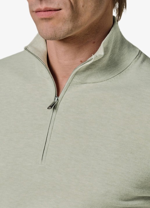 Profuomo Luxury fijngebreide trui met halve rits - detail 6 lichtgroen
