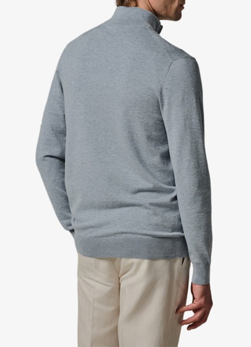 Profuomo Luxury fijngebreide trui met halve rits - achterkant 4 blauw