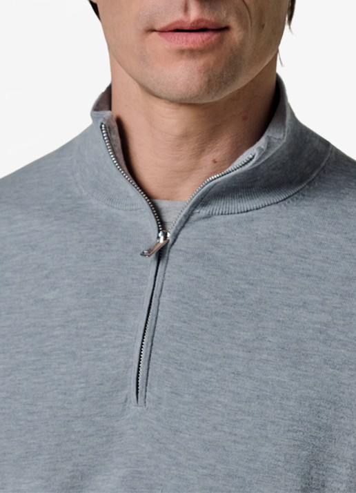Profuomo Luxury fijngebreide trui met halve rits - detail 3 blauw