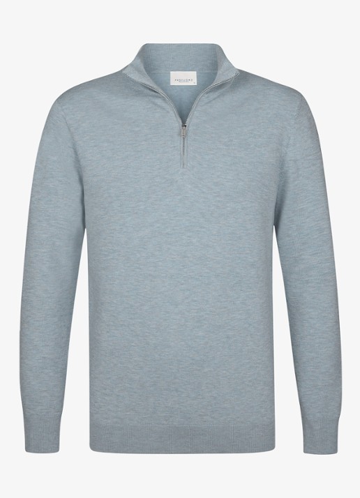 Profuomo Luxury fijngebreide trui met halve rits - voorkant 5 blauw
