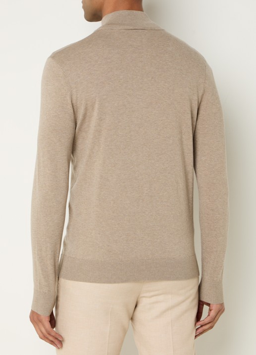 Profuomo Luxury fijngebreide trui  met halve rits - achterkant 4 beige