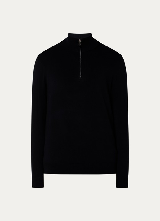 Profuomo Luxury fijngebreide trui  met halve rits - voorkant 3 blauw