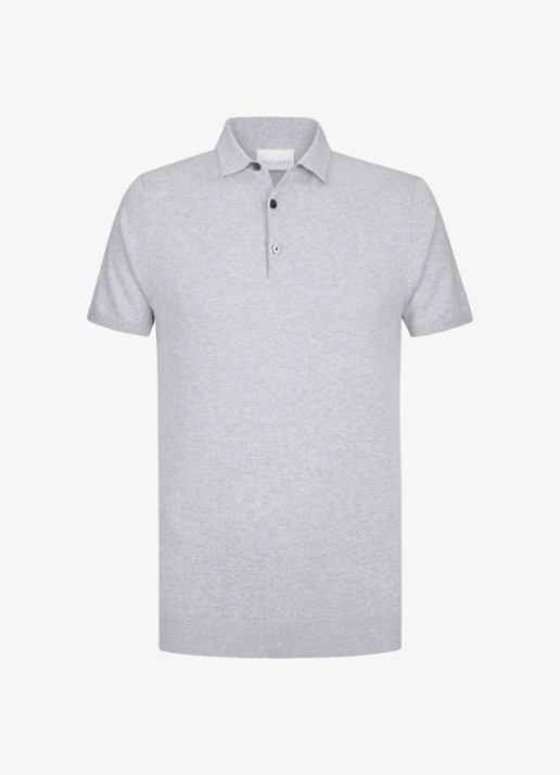 Profuomo Luxury regular fit polo met gemêleerd dessin - voorkant 3 lichtgrijs