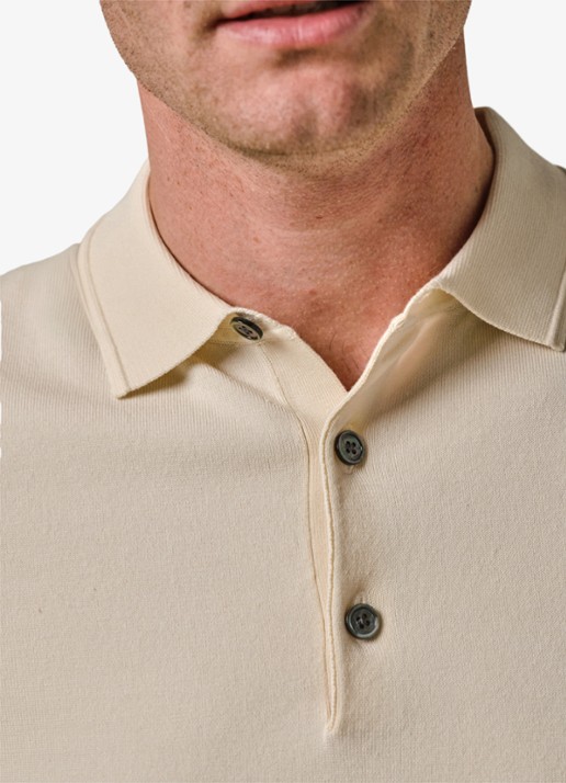 Profuomo Luxury regular fit polo met gemêleerd dessin - detail 3 gebroken wit