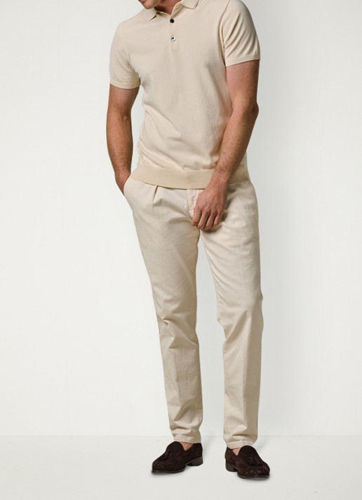 Profuomo Luxury regular fit polo met gemêleerd dessin - voorkant 5 gebroken wit