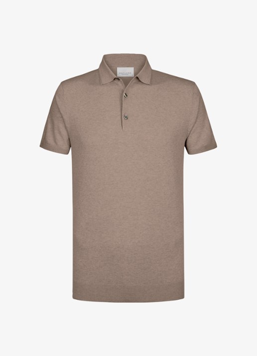 Profuomo Luxury regular fit polo met gemêleerd dessin - voorkant beige