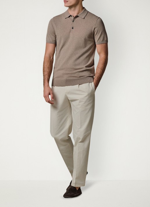 Profuomo Luxury regular fit polo met gemêleerd dessin - voorkant 2 beige