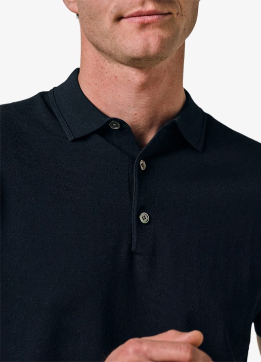 Profuomo Luxury regular fit polo met gemêleerd dessin - detail 2 donkerblauw