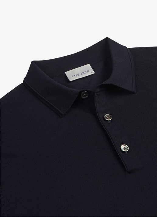 Profuomo Luxury regular fit polo met gemêleerd dessin - detail 3 donkerblauw