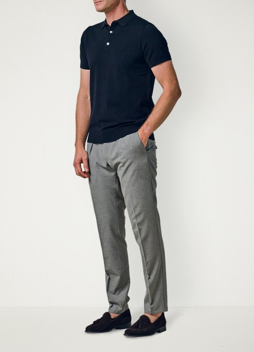 Profuomo Luxury regular fit polo met gemêleerd dessin - voorkant 5 donkerblauw