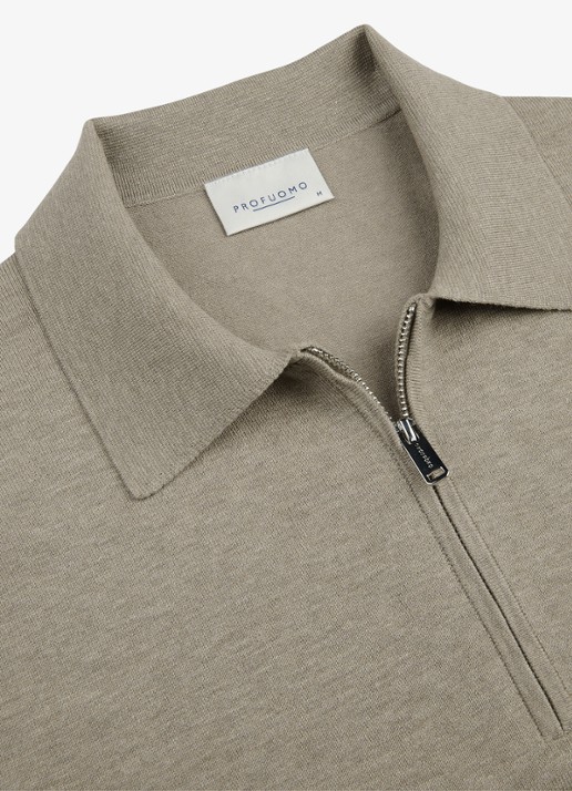 Profuomo Luxury regular fit polo met halve rits - detail 5 beige