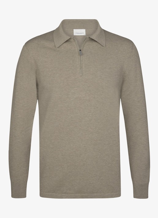 Profuomo Luxury regular fit polo met halve rits - voorkant beige