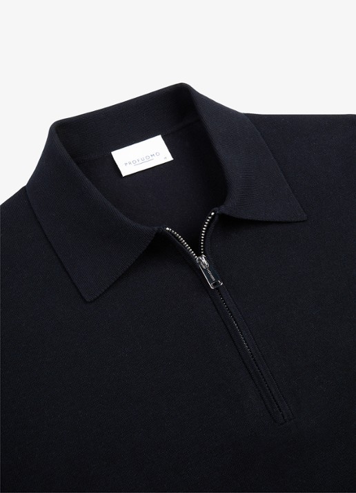 Profuomo Luxury regular fit polo met halve rits - detail 4 donkerblauw