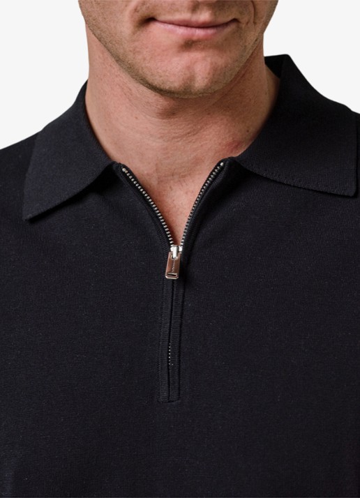 Profuomo Luxury regular fit polo met halve rits - detail 5 donkerblauw