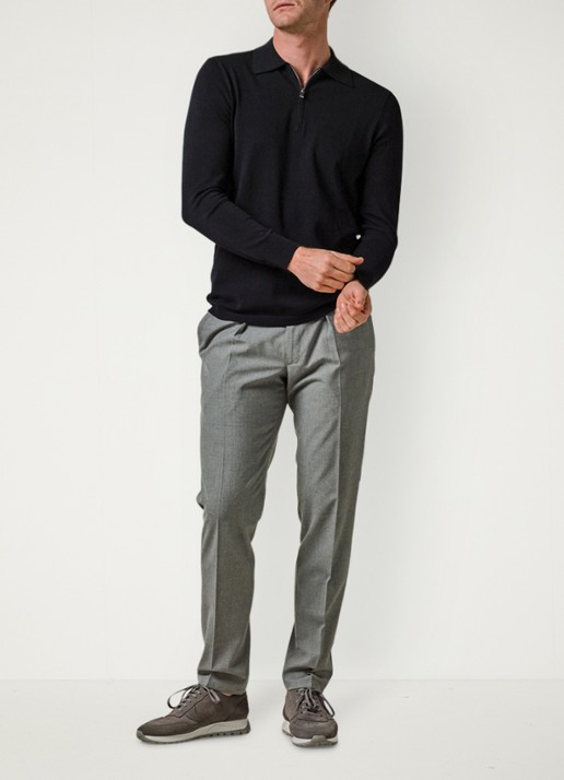 Profuomo Luxury regular fit polo met halve rits - voorkant 2 donkerblauw