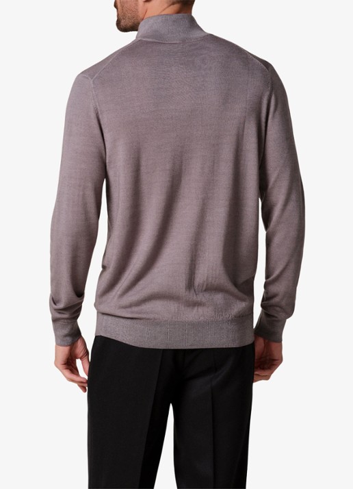Profuomo Merino trui met halve rits - achterkant grijs