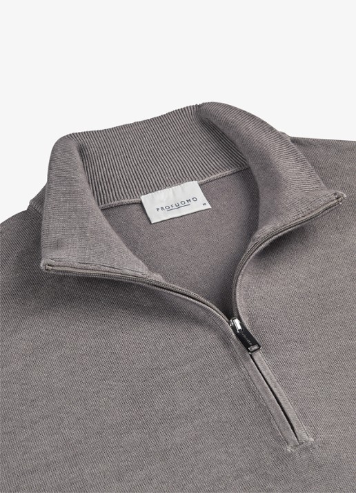 Profuomo Merino trui met halve rits - detail 5 grijs