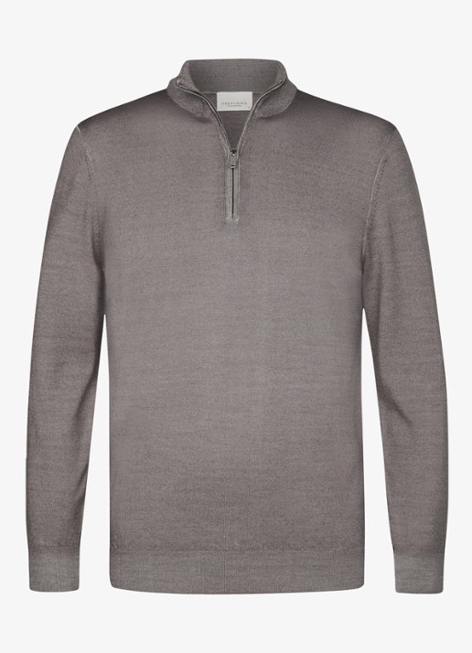 Profuomo Merino trui met halve rits - voorkant 2 grijs