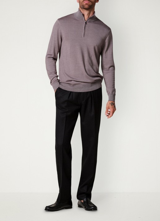Profuomo Merino trui met halve rits - voorkant 3 grijs