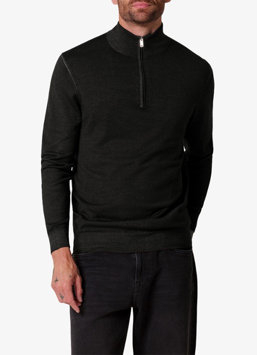 Profuomo Merino trui met halve rits - detail 4 donkerbruin