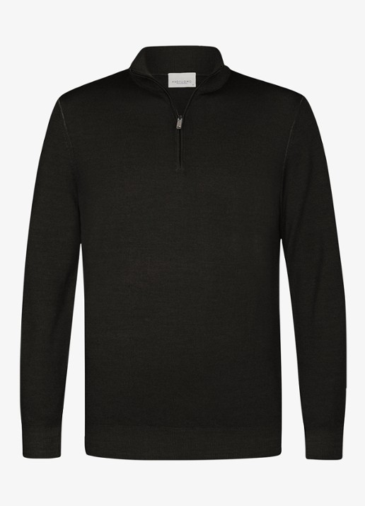 Profuomo Merino trui met halve rits - voorkant 2 donkerbruin