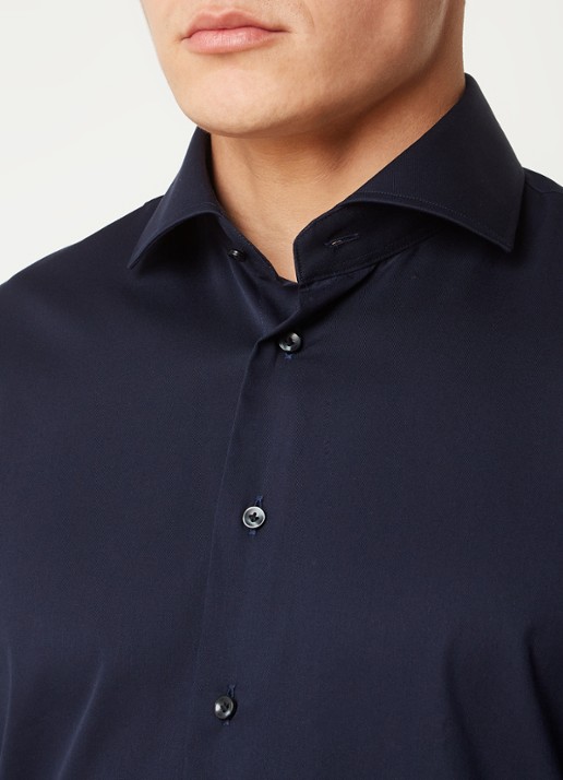 Profuomo Ori slim fit overhemd van katoen - detail 3 donkerblauw