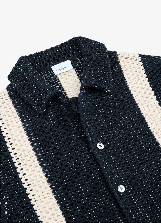 Profuomo Overhemd met opengewerkt dessin - detail 6 donkerblauw