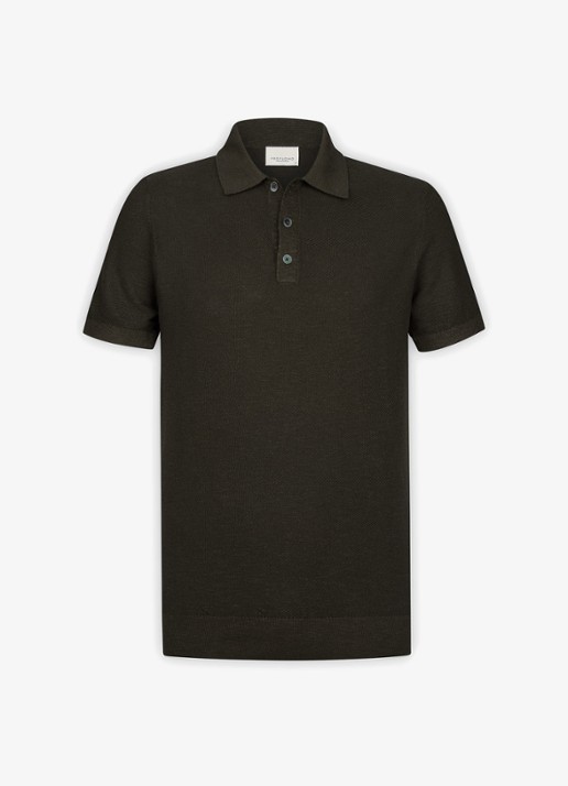 Profuomo Polo in katoen linnen - detail 2 donkerbruin