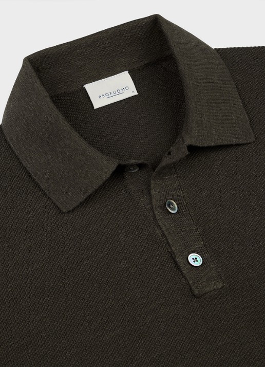 Profuomo Polo in katoen linnen - detail 3 donkerbruin