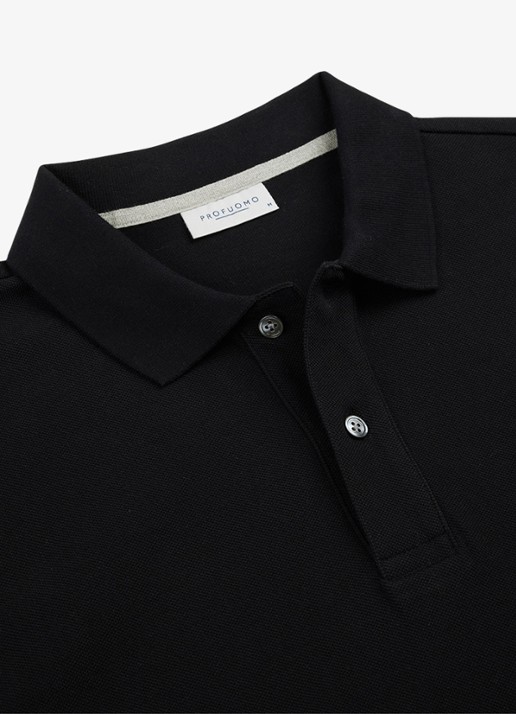 Profuomo Polo in pique - detail 4 zwart