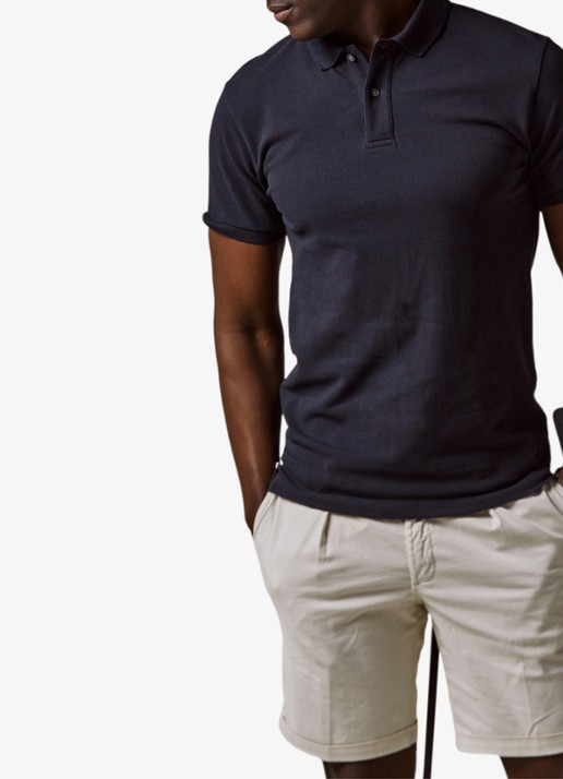 Profuomo Polo in pique - detail 2 donkerblauw