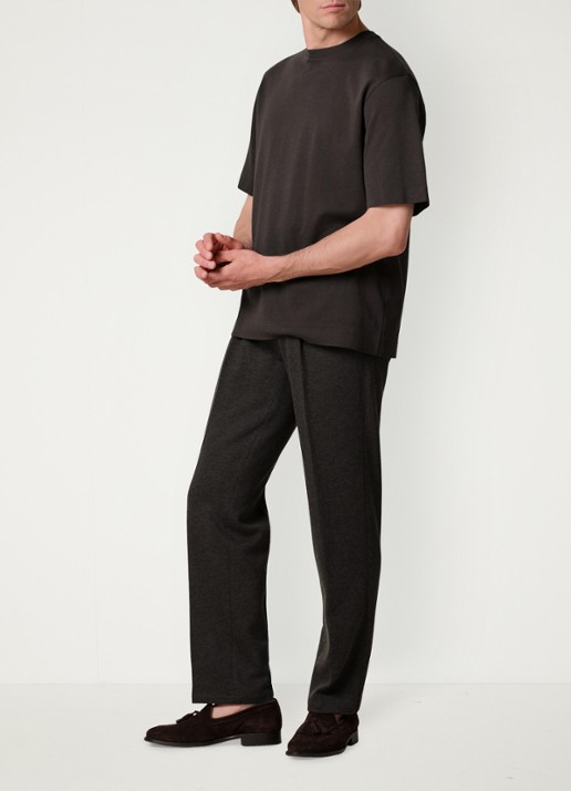 Profuomo Regular fit broek in wolblend - voorkant 2 donkerbruin