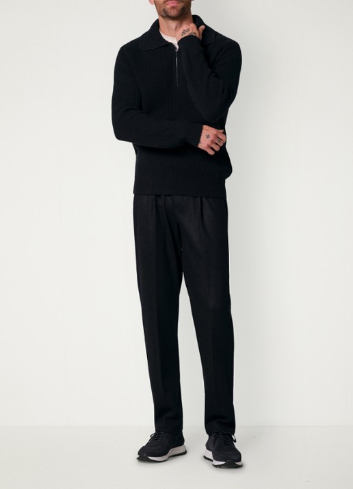 Profuomo Regular fit broek in wolblend - voorkant 3 donkerblauw